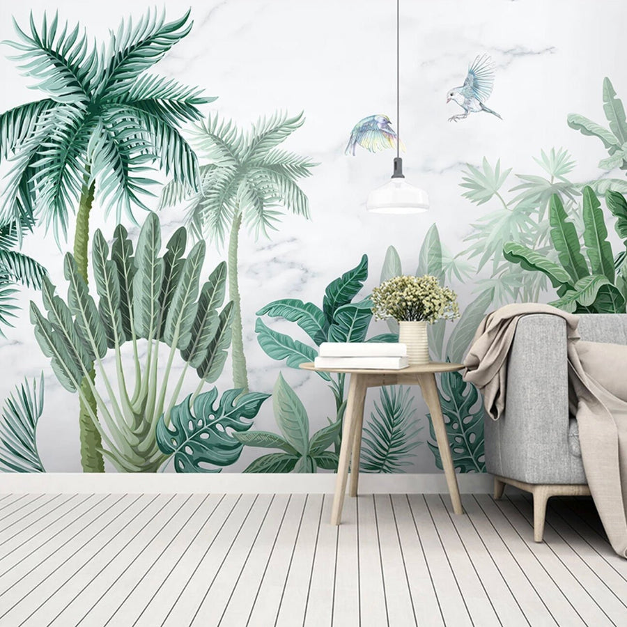 Papier peint plantes tropicales aux tons de vert