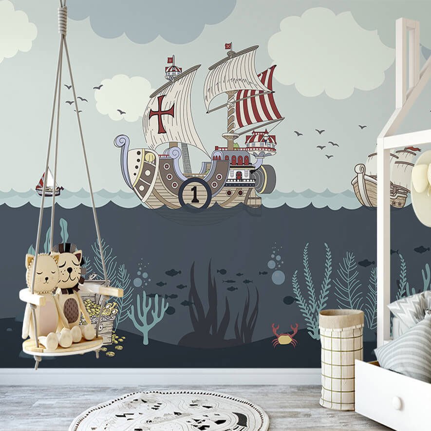 Papier peint bateau pirate en mer