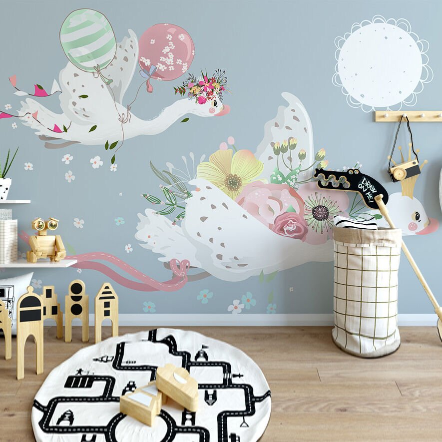 Papier peint enfant Swan Flowers
