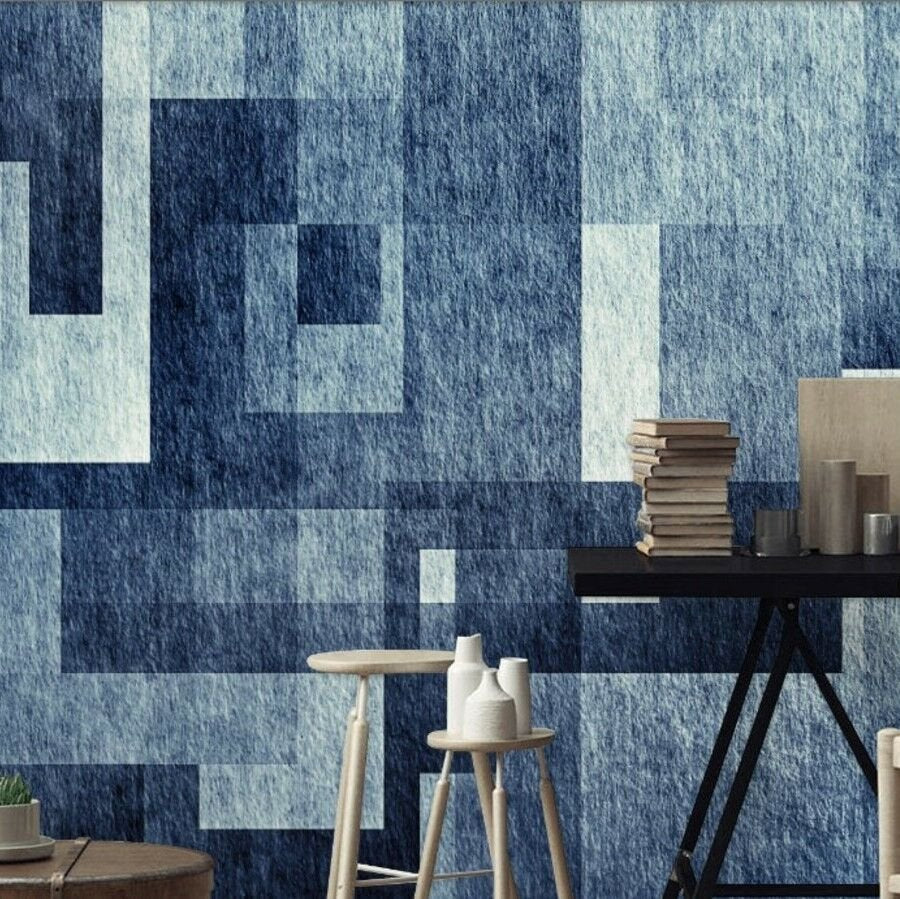 Papier peint motif géométrique bleu et bleu marine