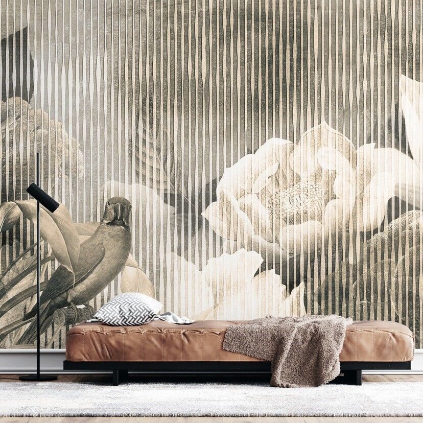 Papier peint fleurs douces et perroquets