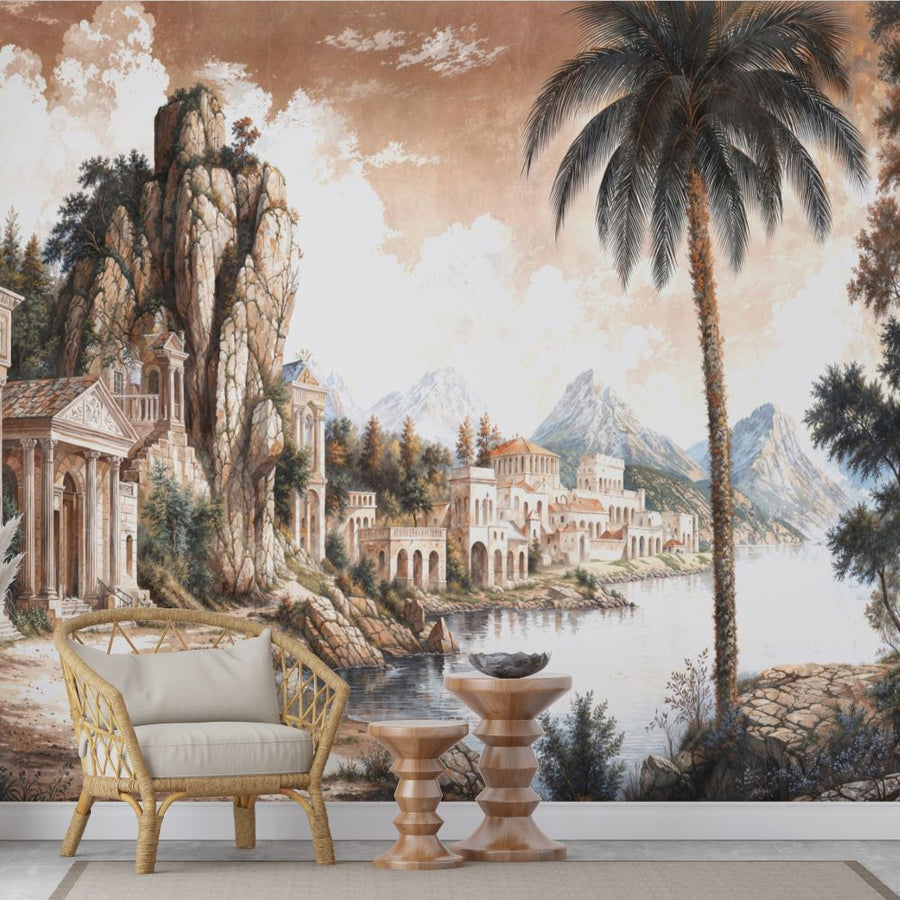 Papier peint paysage d'architecture classique antique