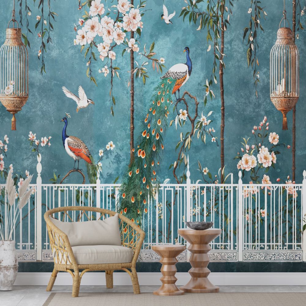 Papier peint artistique jardin d'émeraude aux paons