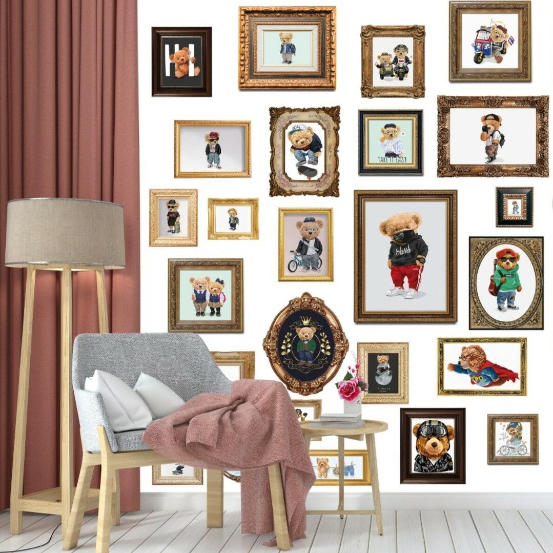 Papier peint Teddy Bears encadrés sur fond blanc