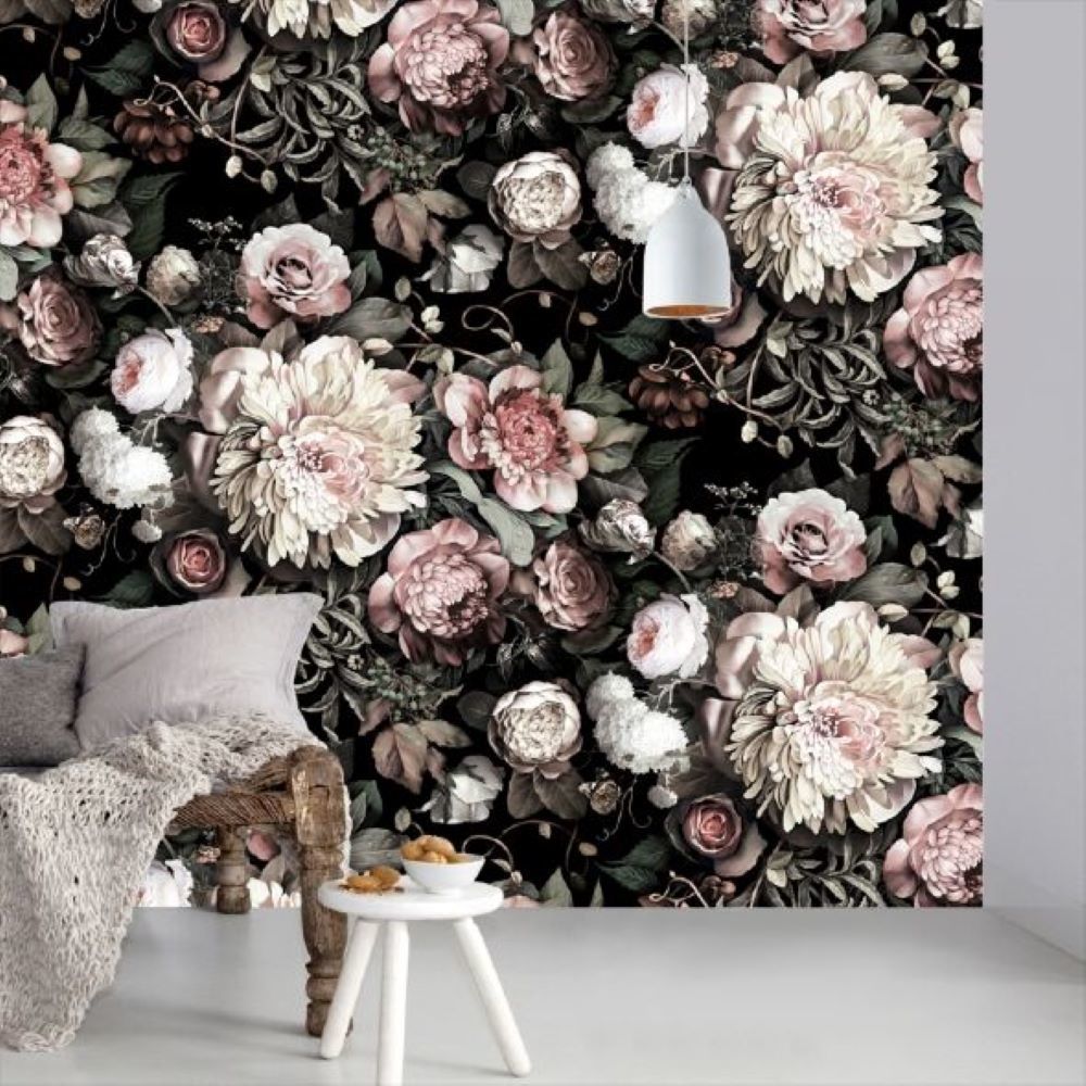 Papier peint pivoines aux tons noirs