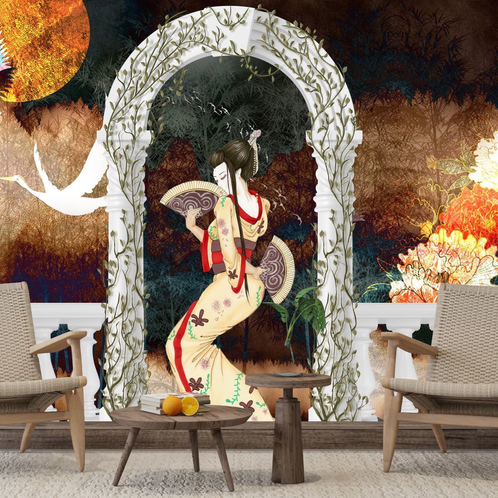Papier peint geisha dans des motifs japonais