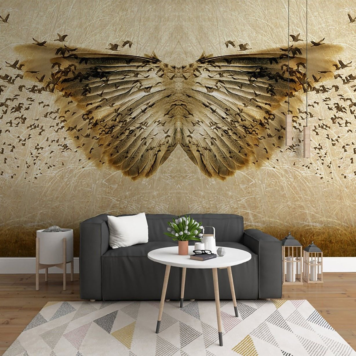 Papier peint reine papillon et ses petits
