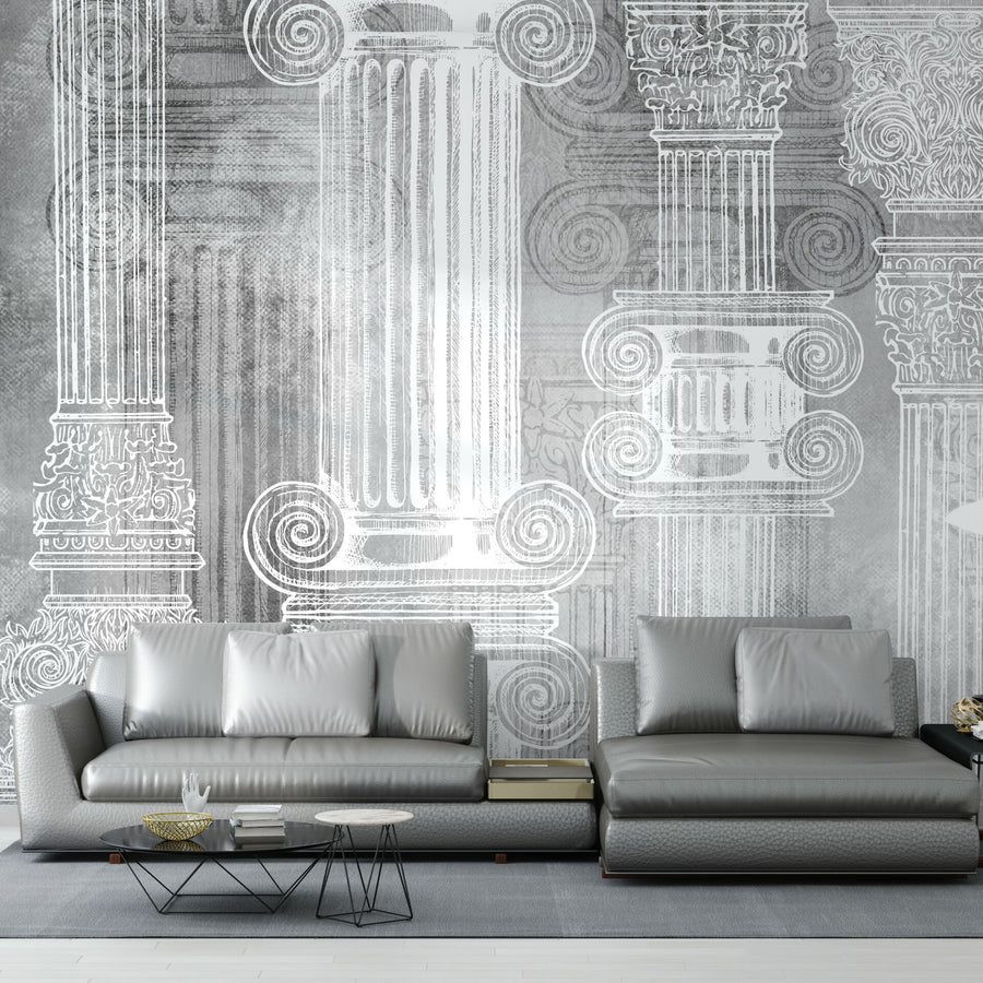Papier peint création exclusive colonnes dessinées et ombrées
