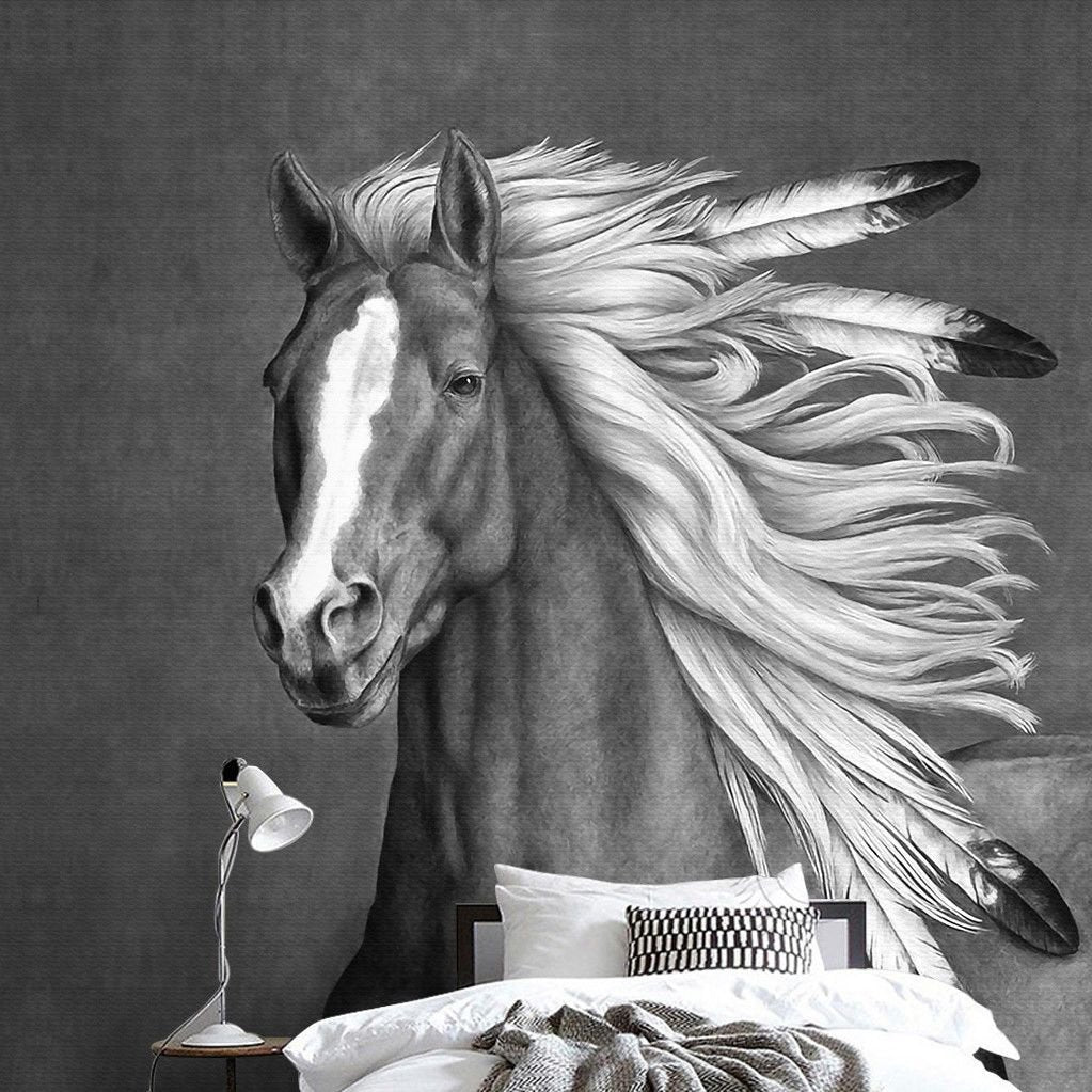 Papier peint Black Horse amérindien