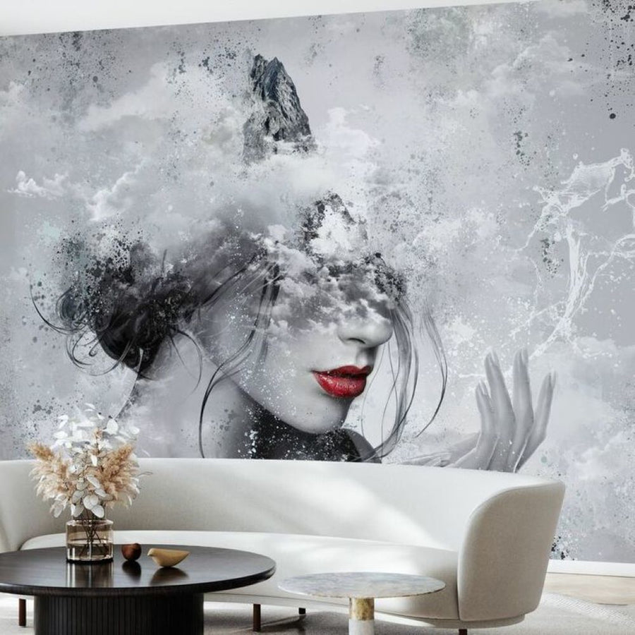 Papier peint panoramique Uva femme aux nuages dans ses pensées