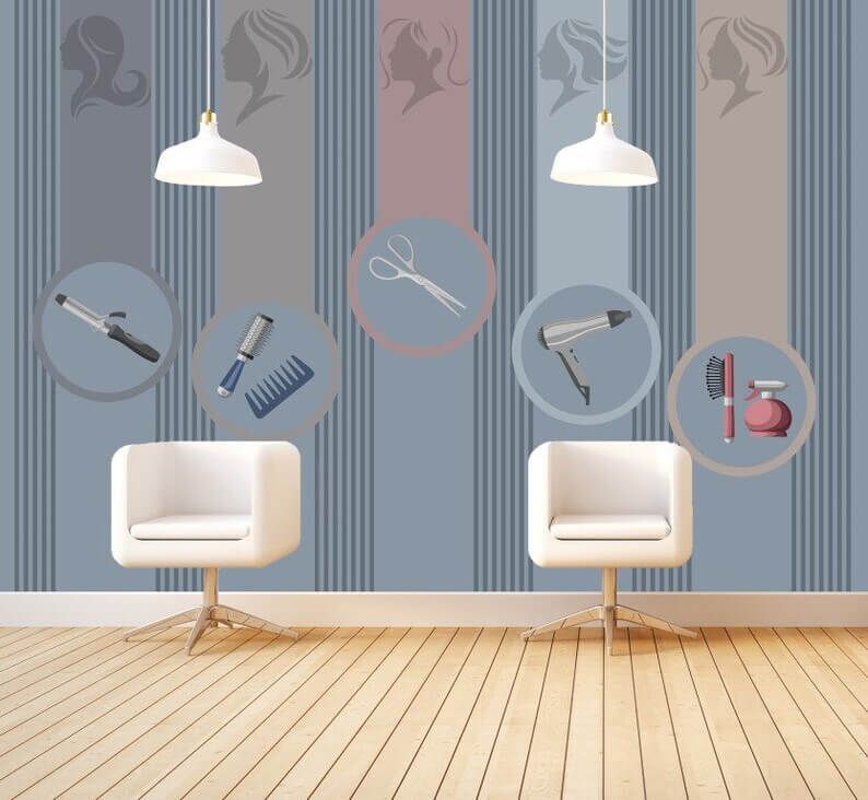 Papier peint original outils de salon de coiffure