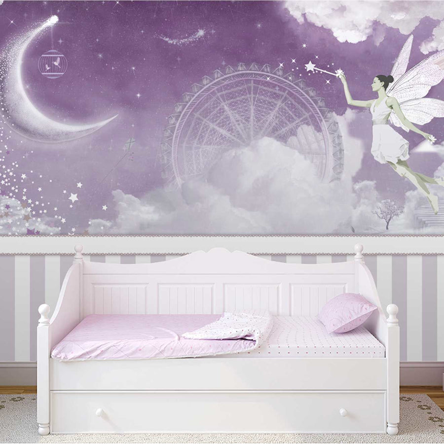 Papier peint lune, fée magique et grande roue