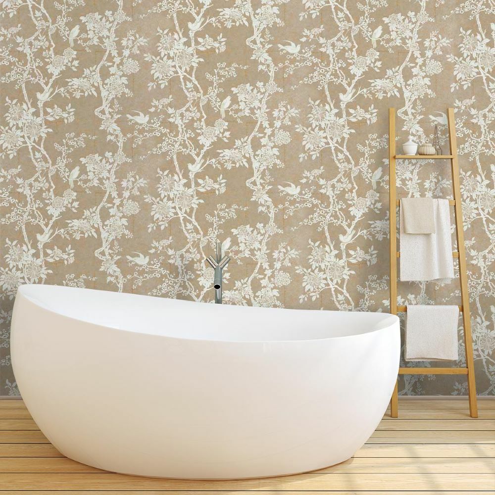 Papier peint Ralph Lauren oiseaux ton beige