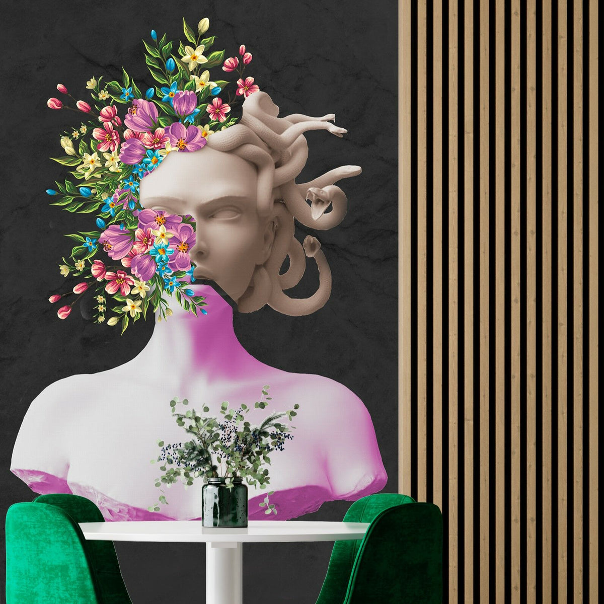 Papier peint Méduse parmi les fleurs