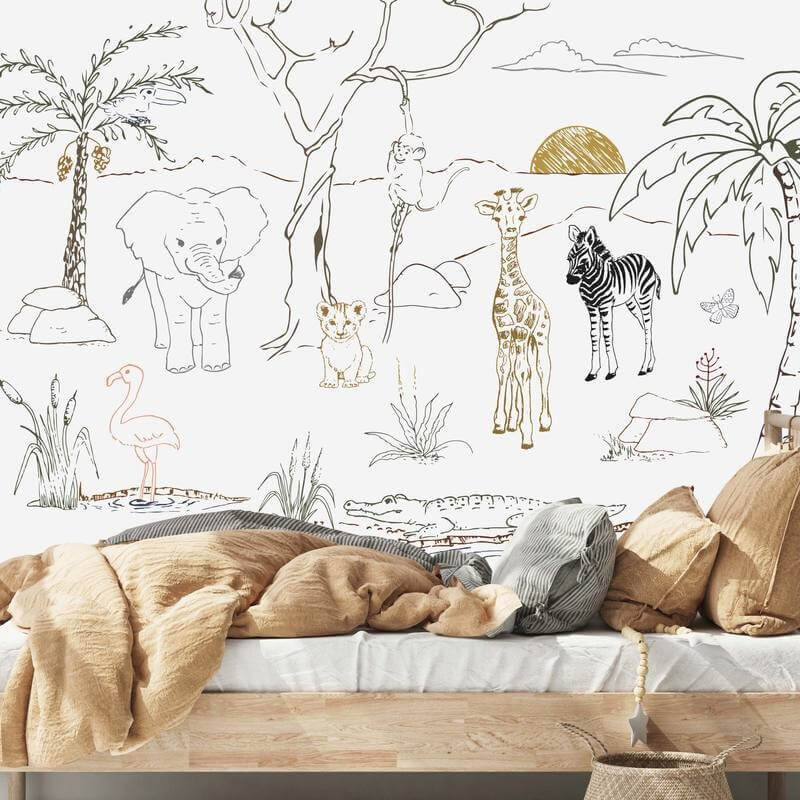 Papier peint animaux exotiques au crayon