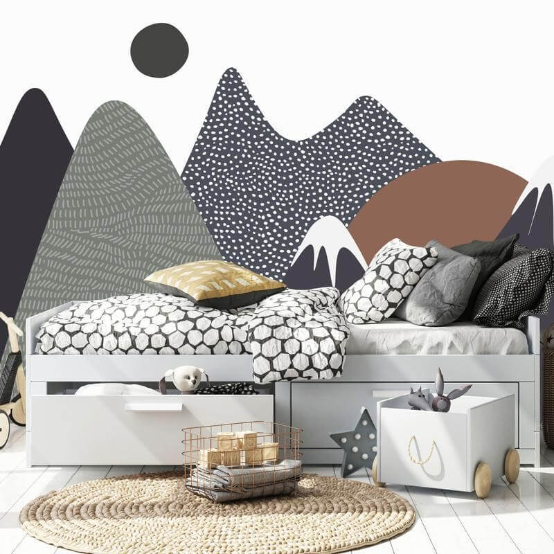 Papier peint montagnes rétro noir et anthracite