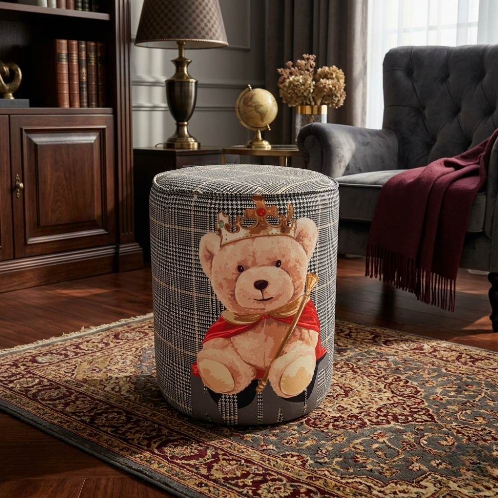 Pouf en tissu à carreaux Mr.King Teddy