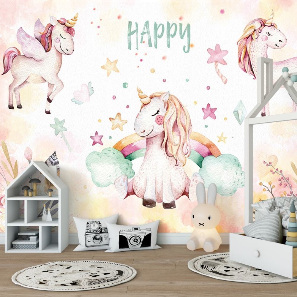 Papier peint licornes joyeuses et attendrissantes
