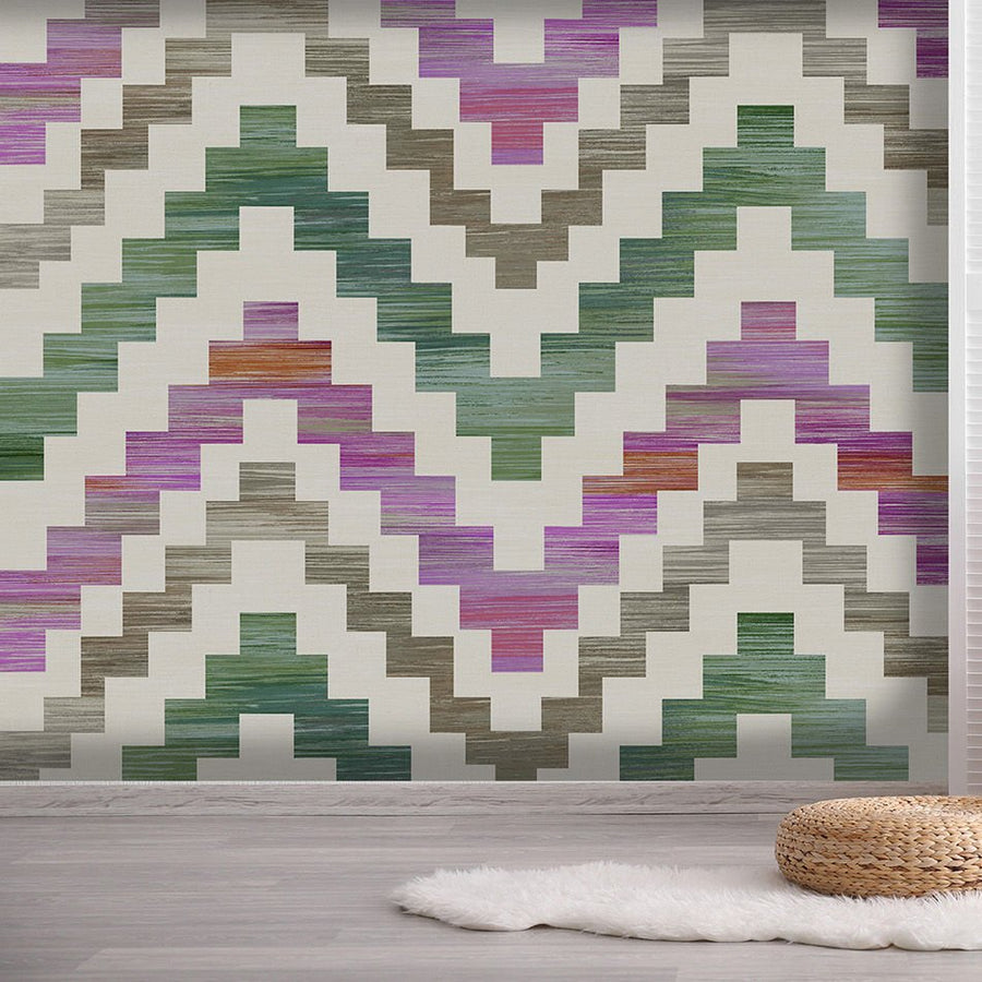Papier peint motifs zigzag géométriques