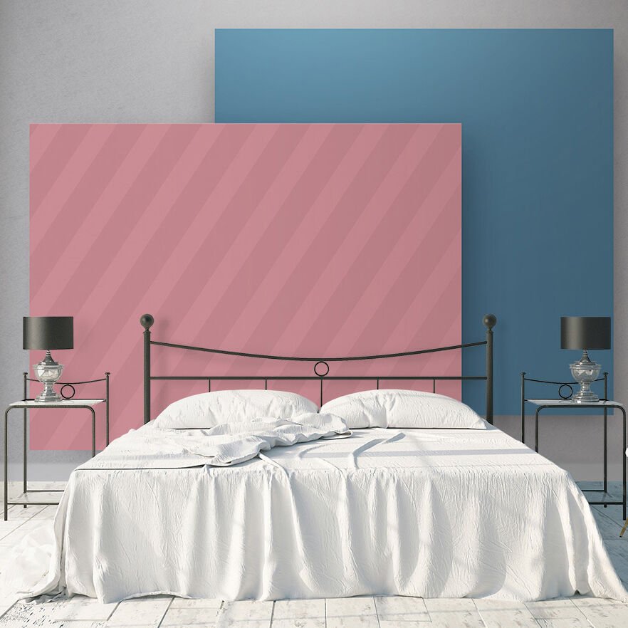 Papier peint panneaux carrés géométriques rose et bleu