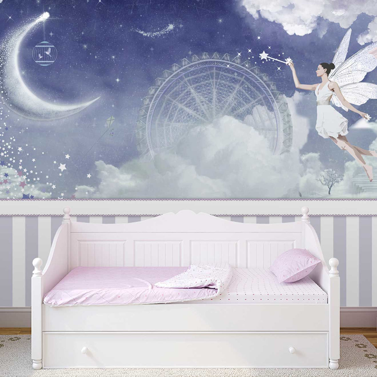Papier peint lune, fée magique et grande roue