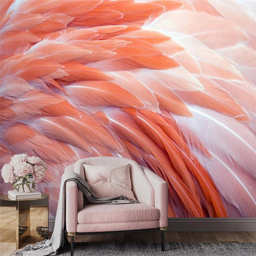 Papier peint motif plumes de flamant rose