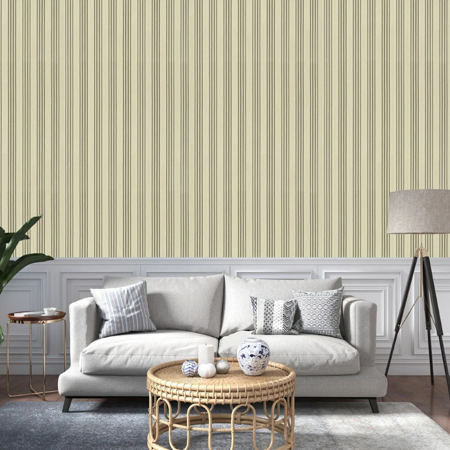 Papier peint à rayures signature crème et gris
