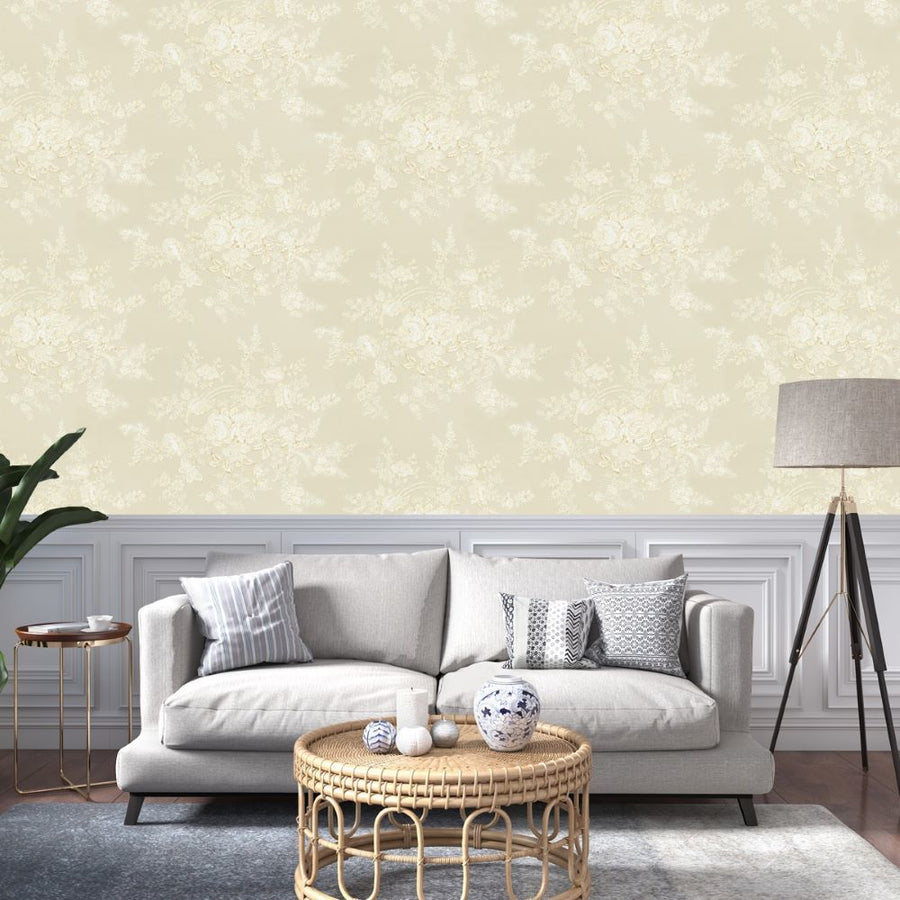 Papier peint Ralph Lauren roses et fleurs sur fond brun