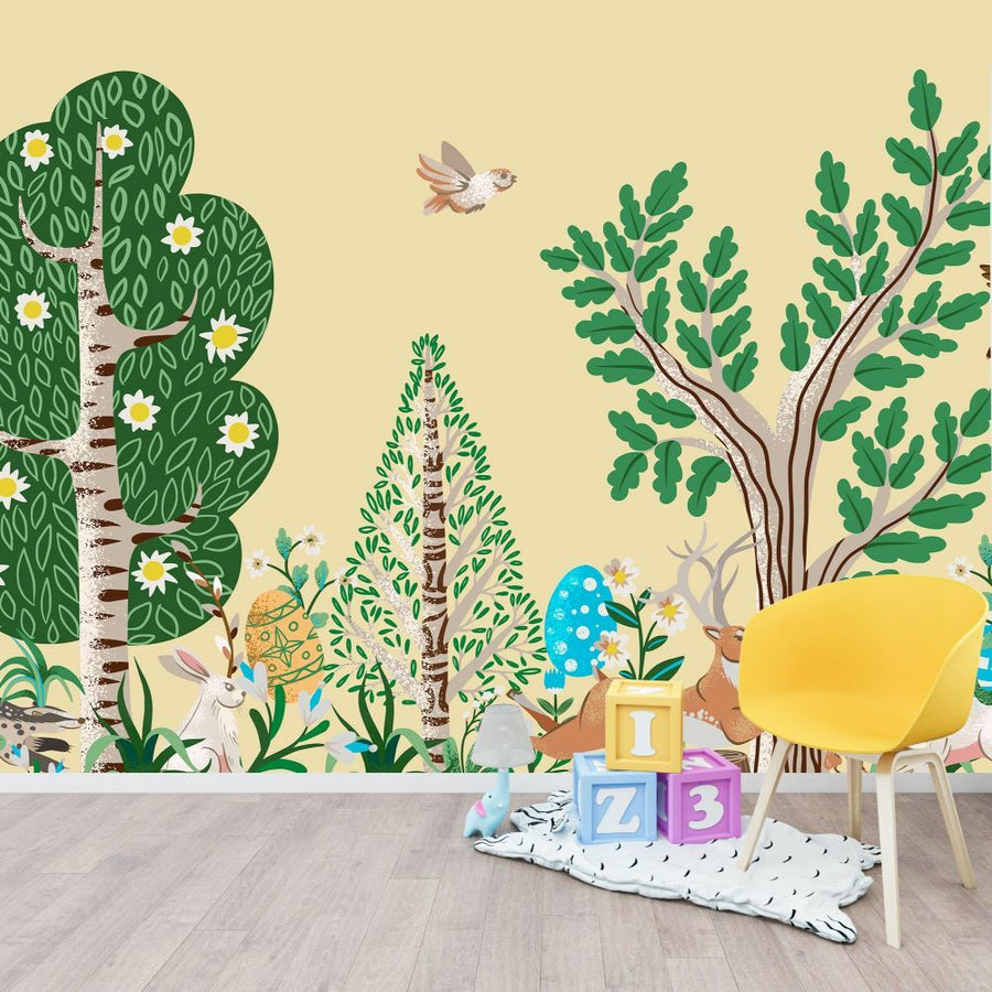 Papier peint œufs de Pâques et lapins