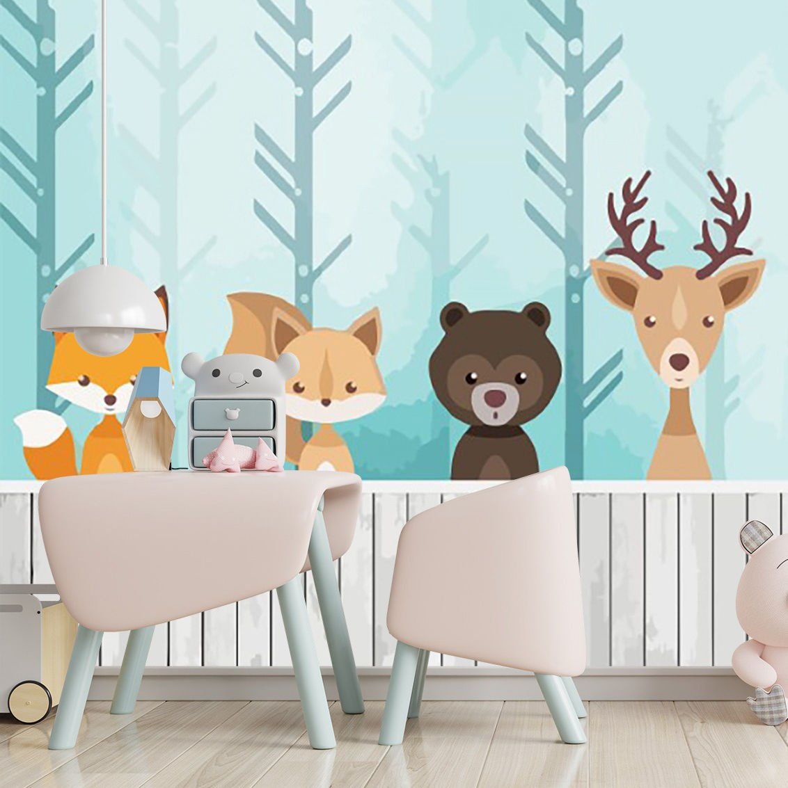 Papier peint animaux mignons sur fond bleu