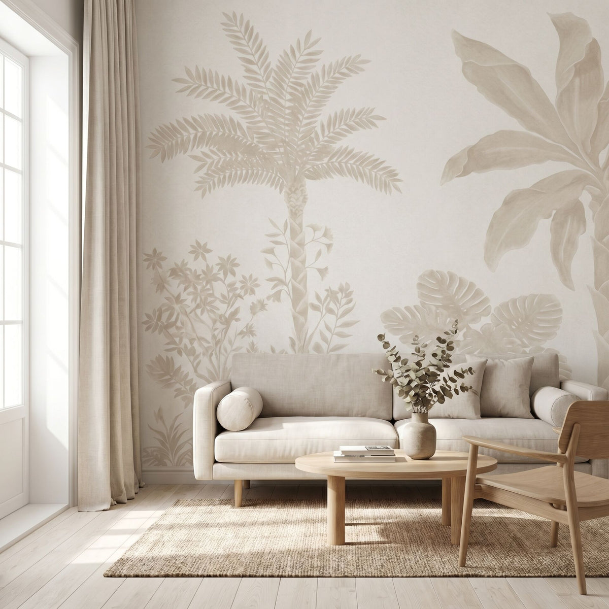 Papier peint palmier tropical doux