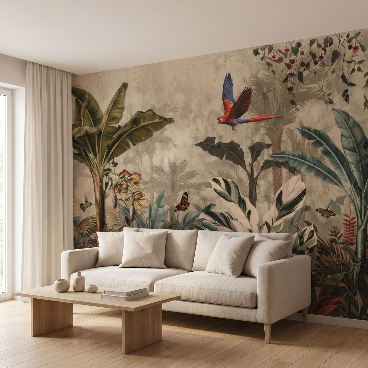 Papier peint perroquet exotique tropical