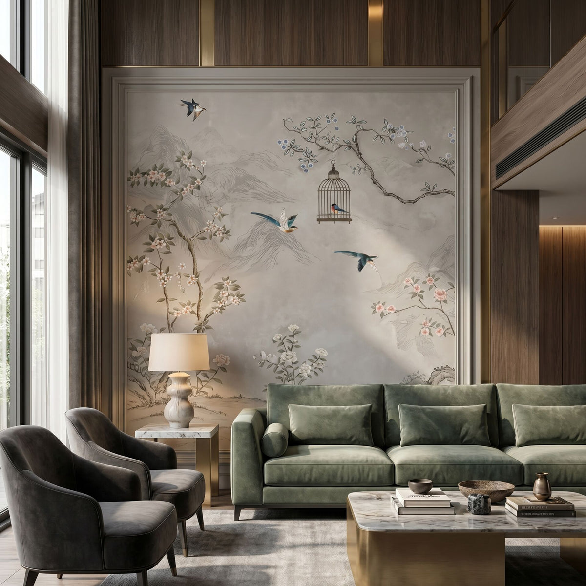 Papier peint paysage de jardin oriental