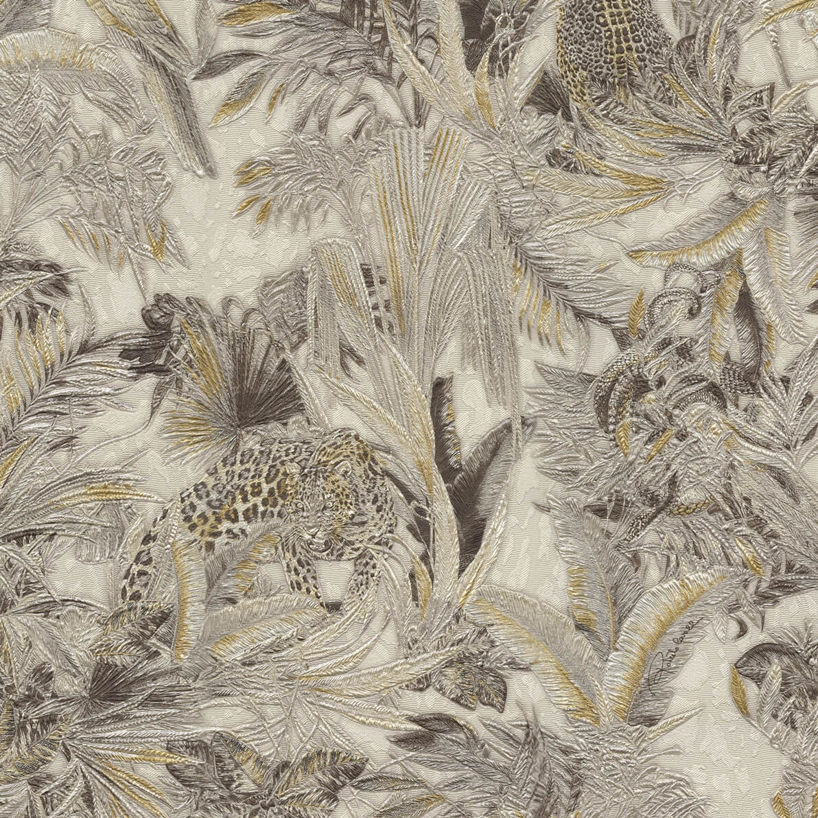 Papier peint Roberto Cavalli léopard parmi les feuillages