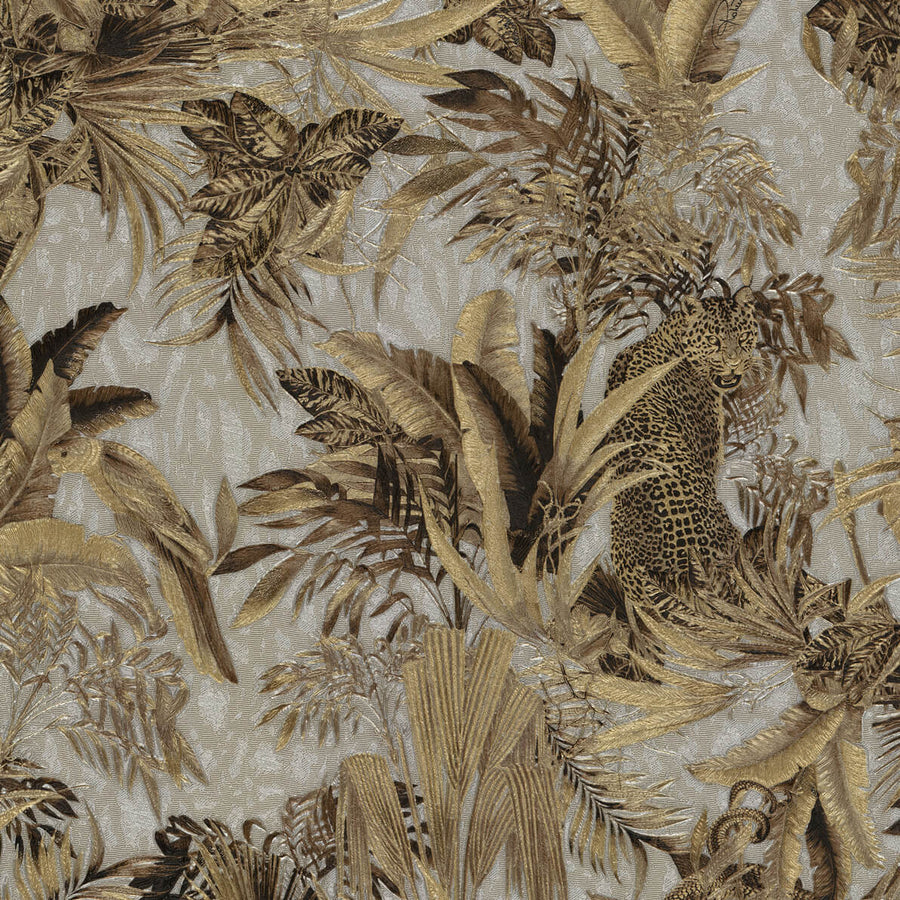 Papier peint Roberto Cavalli léopard parmi les feuillages