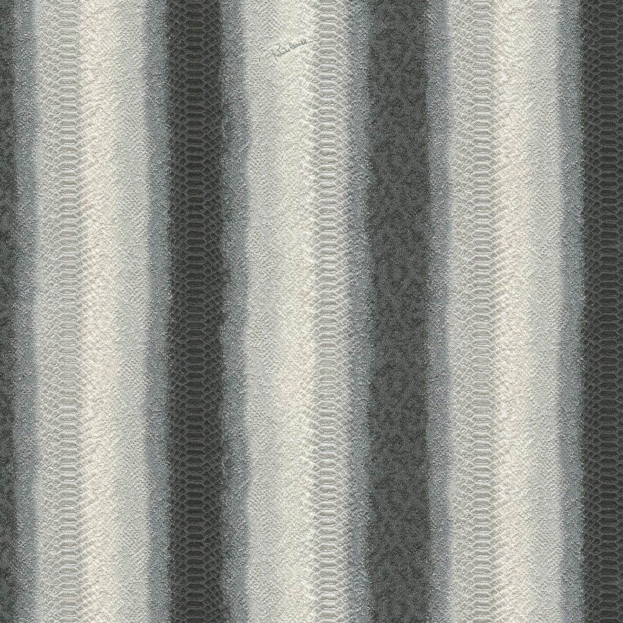 Papier peint Roberto Cavalli à rayures texturées anthracite et crème