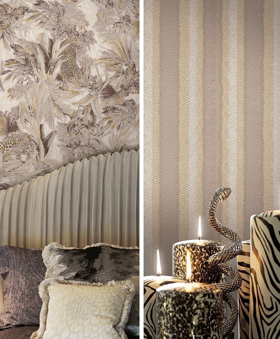 Papier peint Roberto Cavalli léopard parmi les feuillages