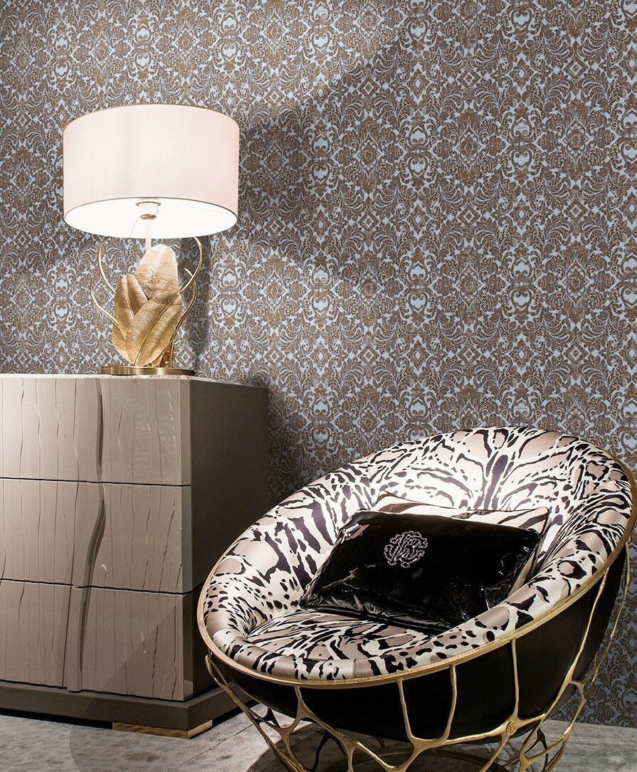 Papier peint Roberto Cavalli oriental brun et turquoise