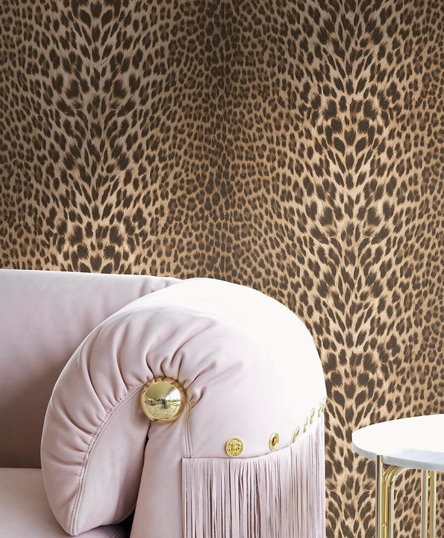 Papier peint Roberto Cavalli motif léopard brun