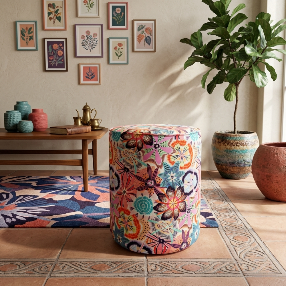 Pouf fleurs colorées aux couleurs de l'été