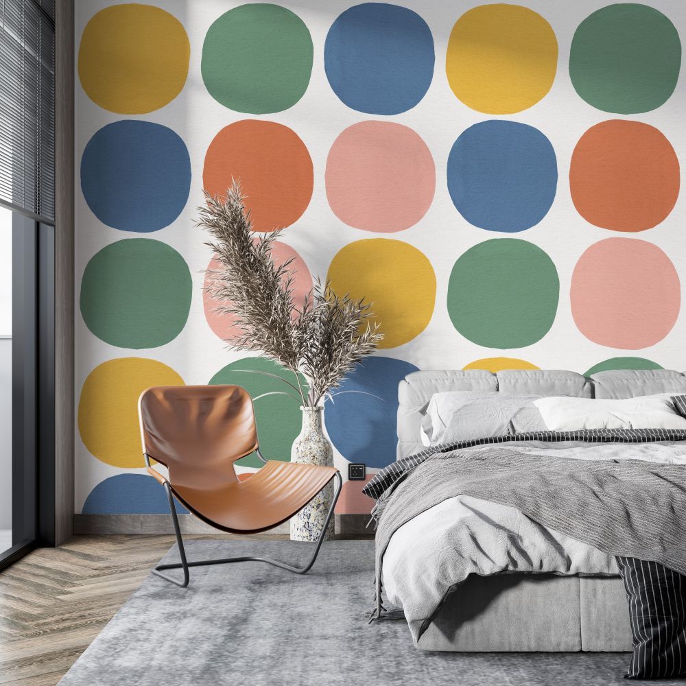 Papier peint géométrique cercles colorés