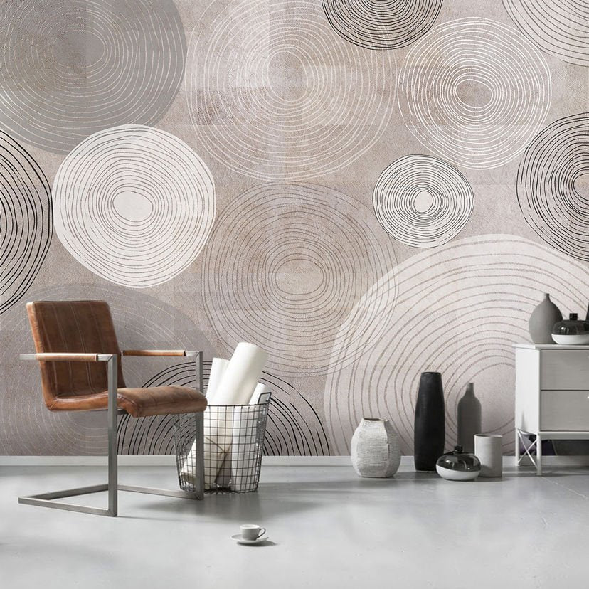 Papier peint motifs de lignes et de cercles aux couleurs douces
