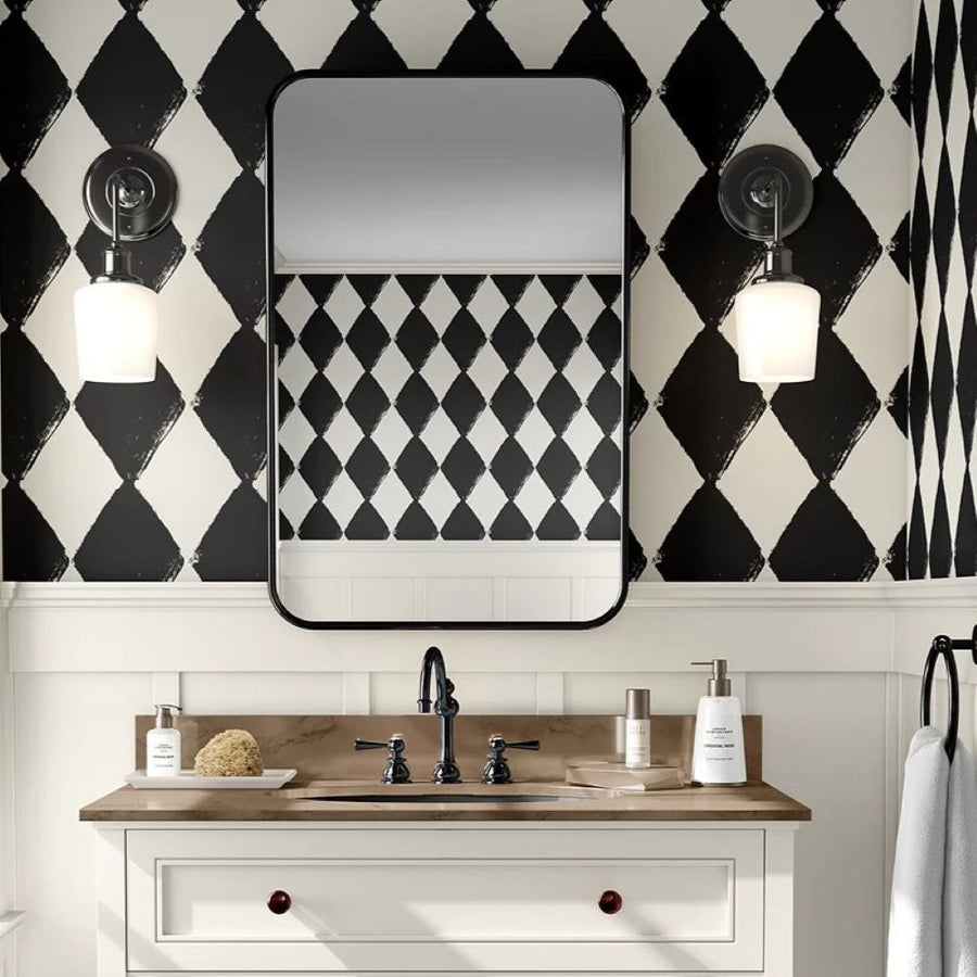 Papier peint motif losange noir et blanc