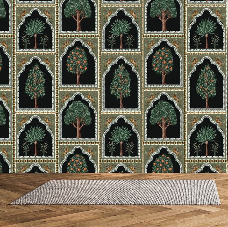 Papier peint palais des sultans et tilleuls aux détails noirs