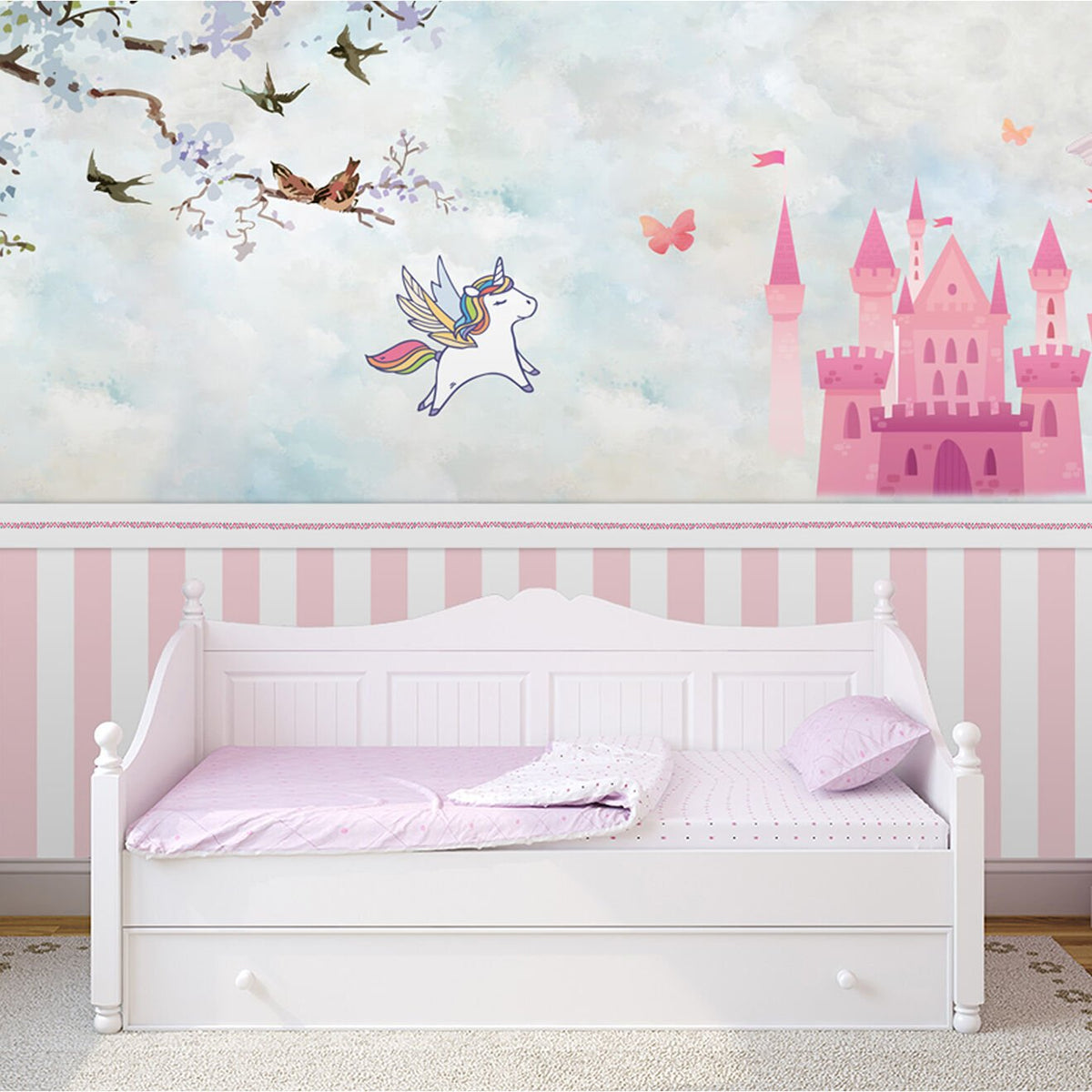 Papier peint Little Ponny et château rose