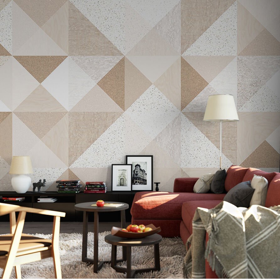 Papier peint prismes triangulaires brun et beige