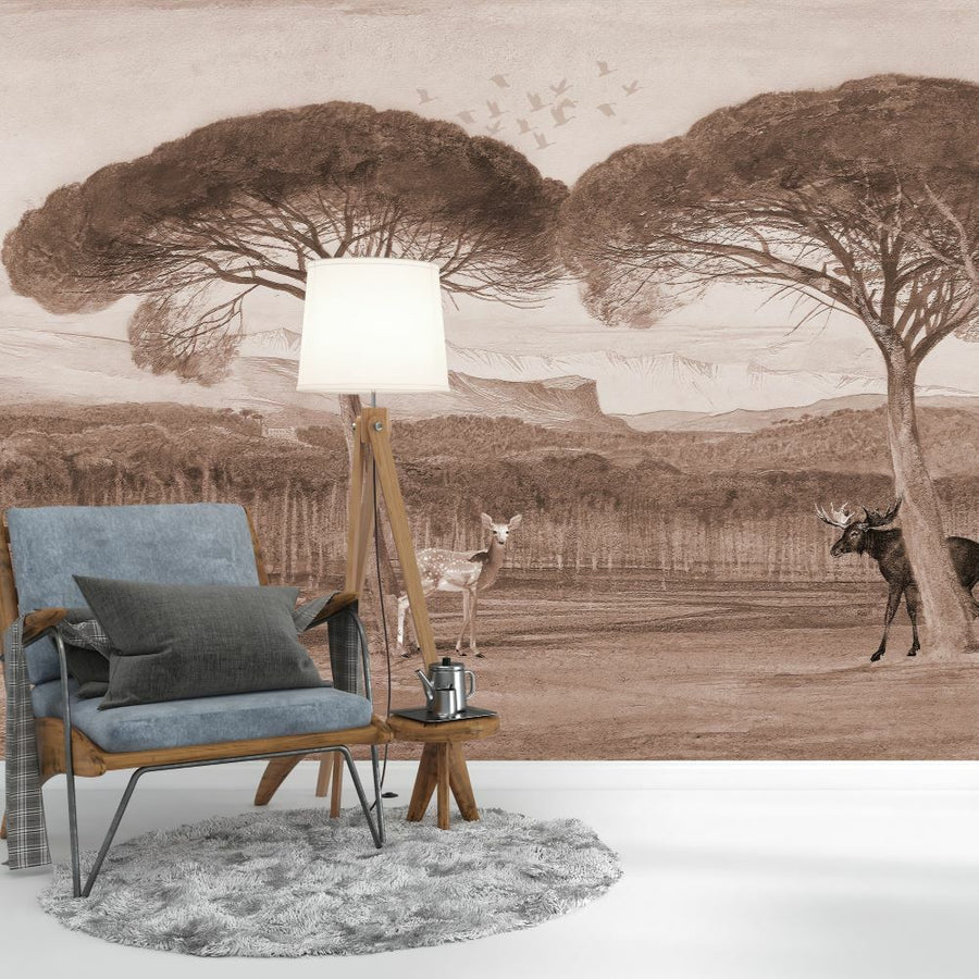 Papier peint sépia cerf et gazelle
