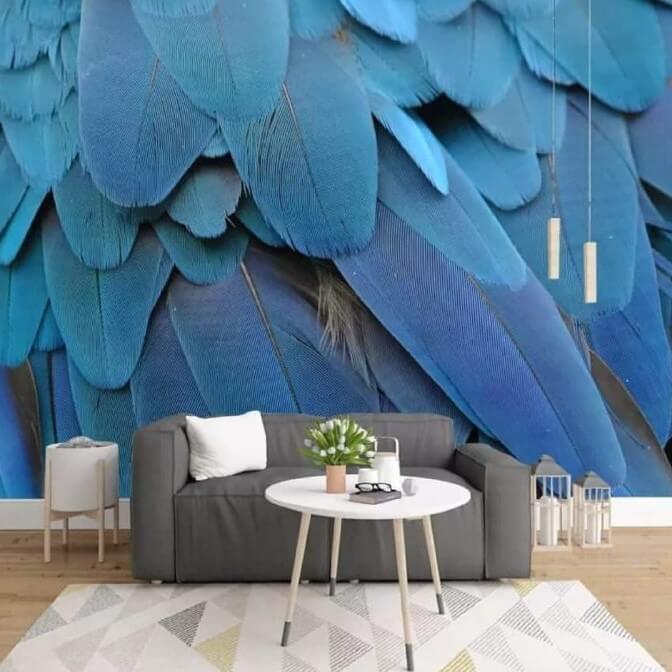 Papier peint plumes denses bleu turquoise