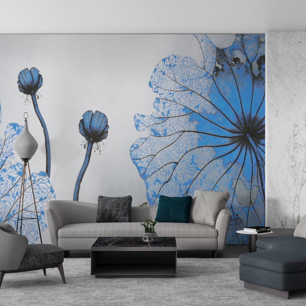 Papier peint fleur fantôme bleue