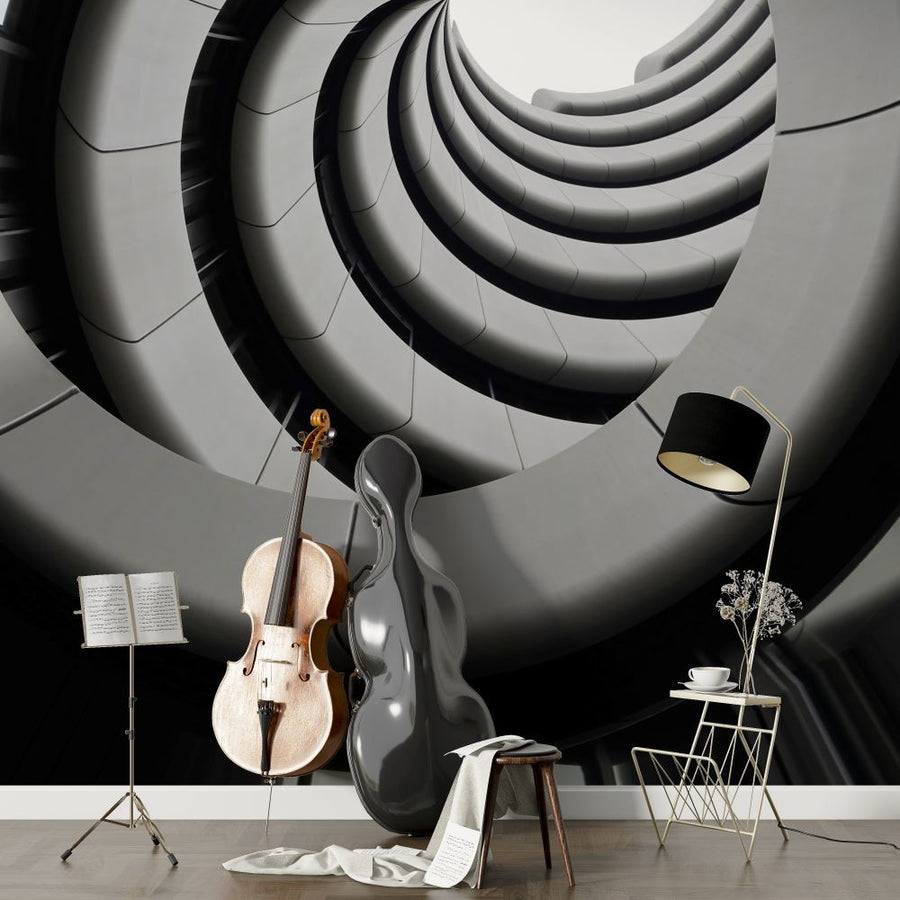 Papier peint escalier tournant en profondeur